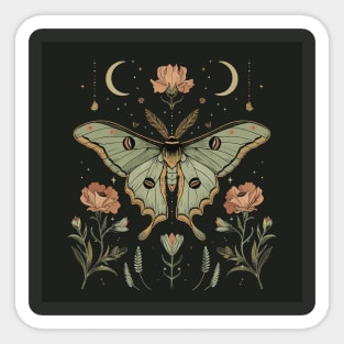 Botanical Witchy Luna Moth Floral Moon Phases Sticker